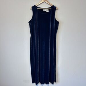 Kathie Lee Vintage 16 Jewel Tone Blue Velvet Vampy Grunge Sleeveless Midi Dress‎